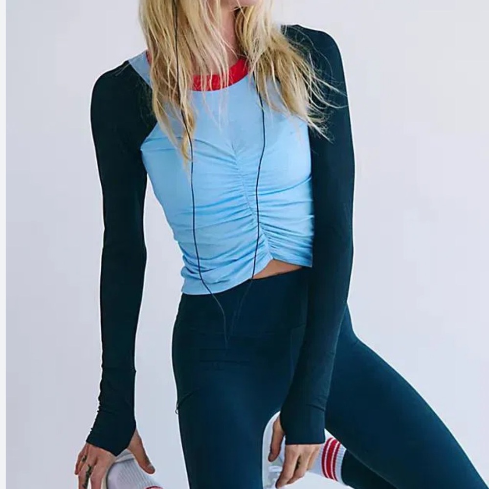 Free People Movement Tempo Shirt Colorblock Rouched